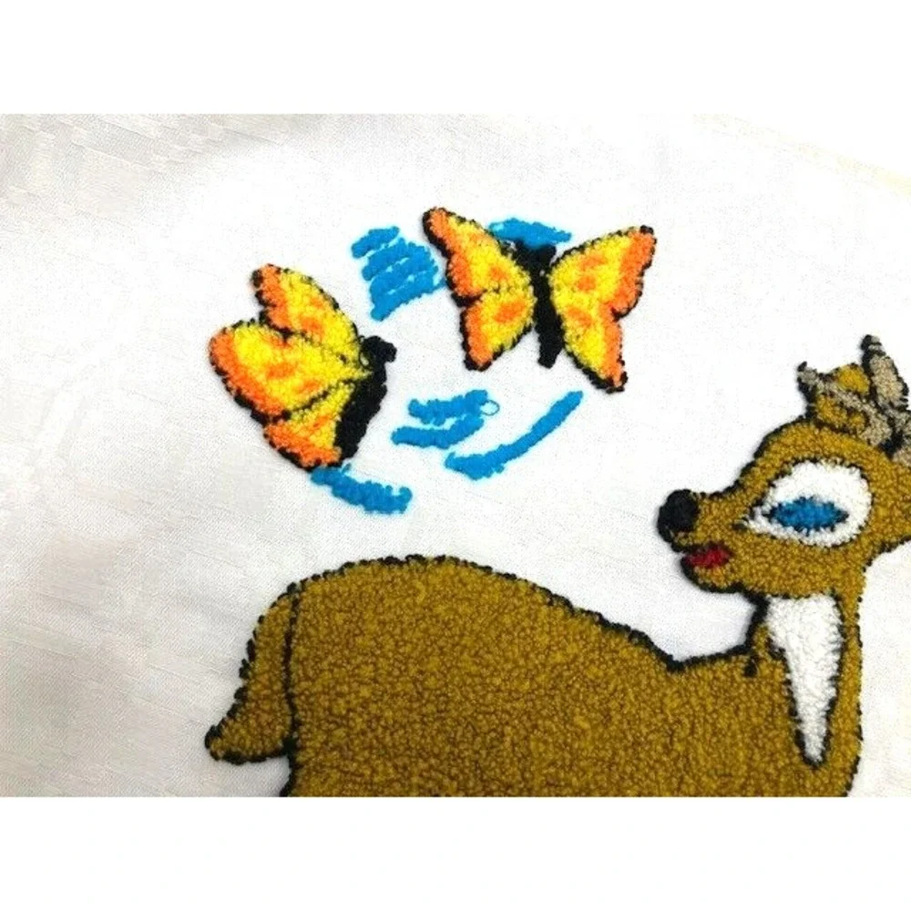 Set of 2 Vtg Pillow Cases w/Deer Butterfly with Flower Punch Stich‎ Handmade